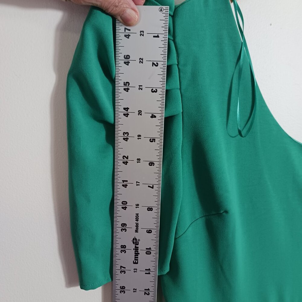 glam, Medium One Shoulder Green Mini Dress, Ruffle Bottom, Party Dress, Cocktail - Picture 13 of 16